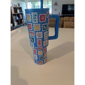 Simple Modern 40 Oz Tumbler W Straw & Handle - Colorful Stamp Design  NWOT